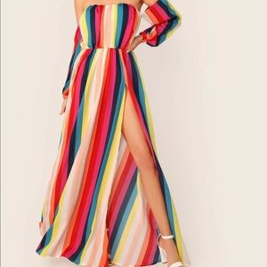 Rainbow Design Double Slit Maxi Dress